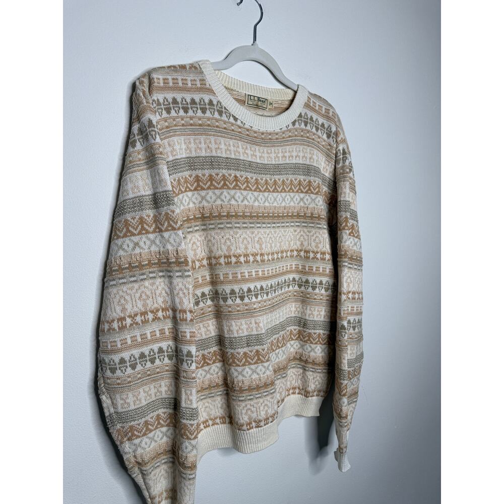 Vintage L.L. Bean Fair Isle Sweater 100% Cotton USA Made Neutral Nordic Grandpa